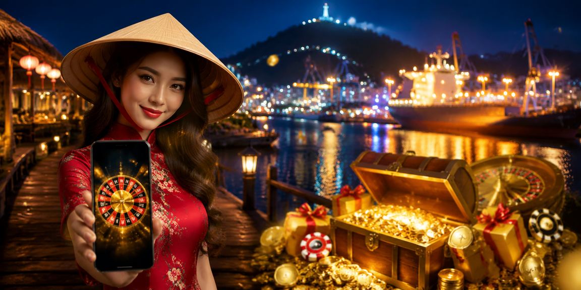 Không khí giải trí casino buổi tối tại Vũng Tàu với chiếc nón lá